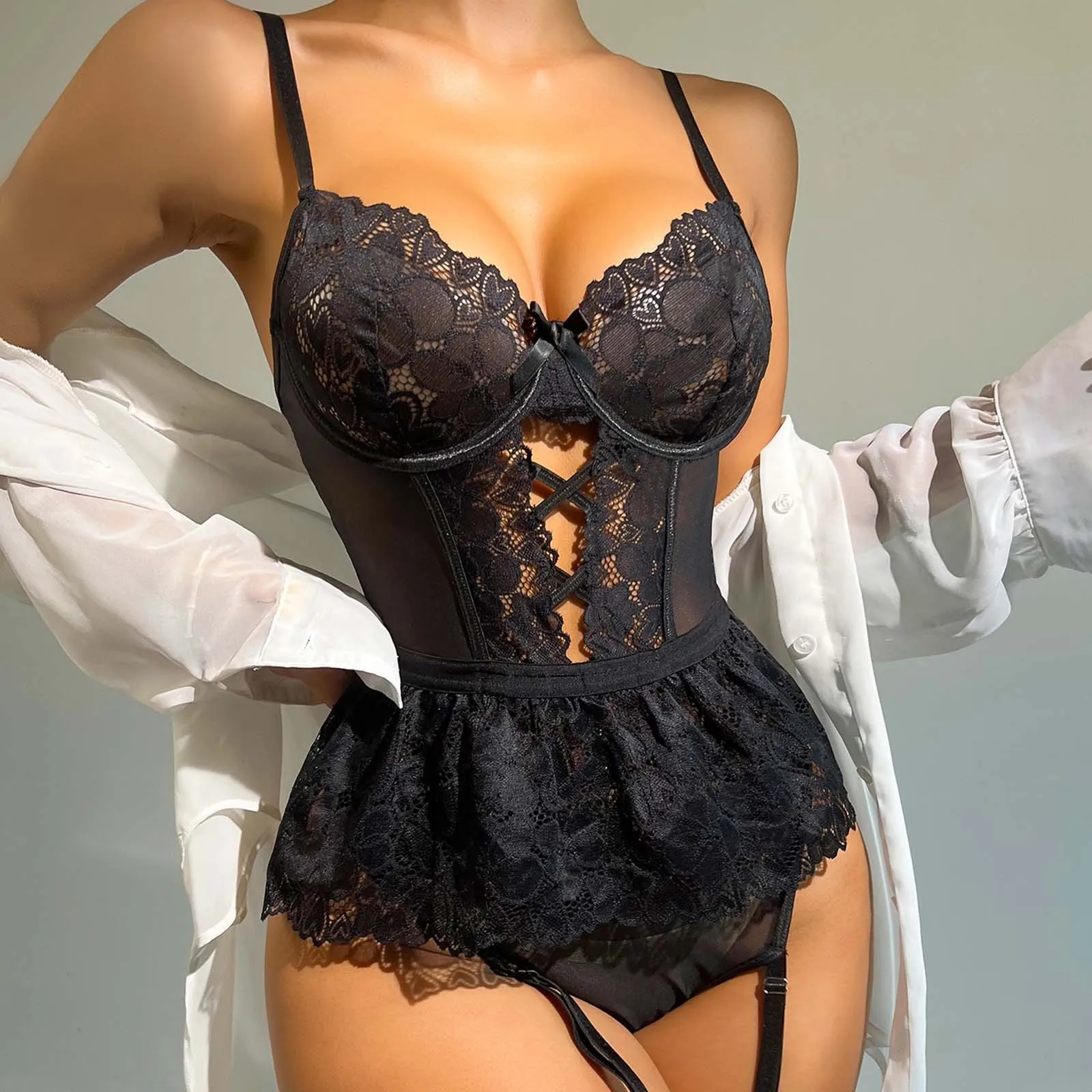 Lace Sexy Sleepwear See Through Night Dress Mini Extreme Sexy Nightwear And Hot G String Thongs