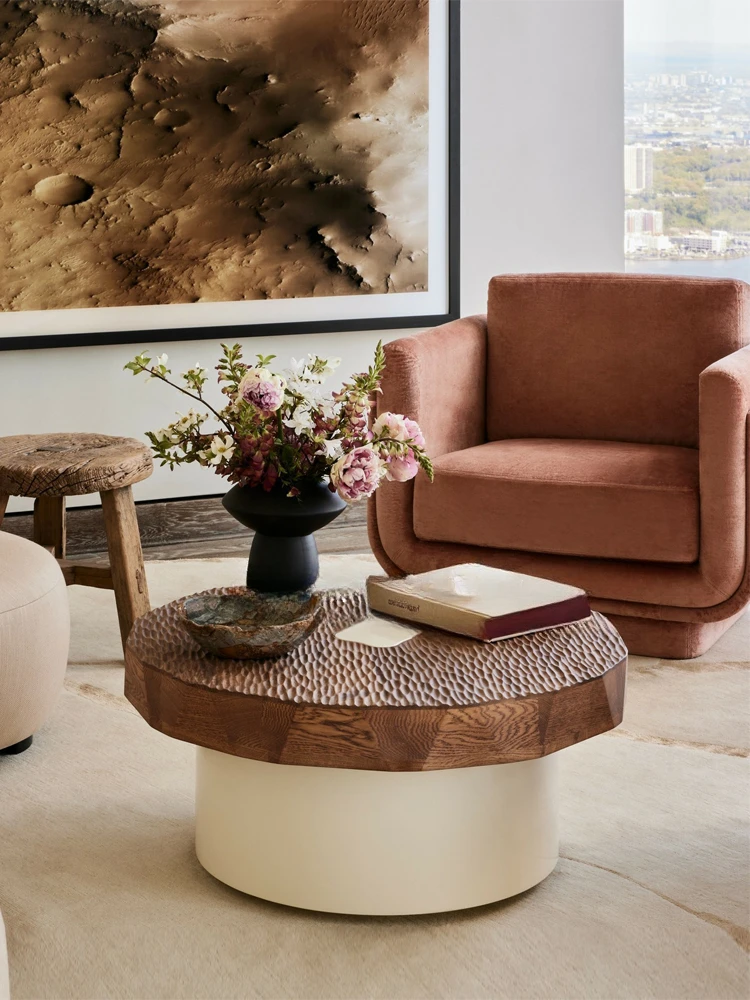 Vintage Round Solid Wood Tea Table Creative Home Wood Carving Table in Living Room 
Vintage Round Solid Wood Tea Table Creative Home Wood Carving Table in Living Room