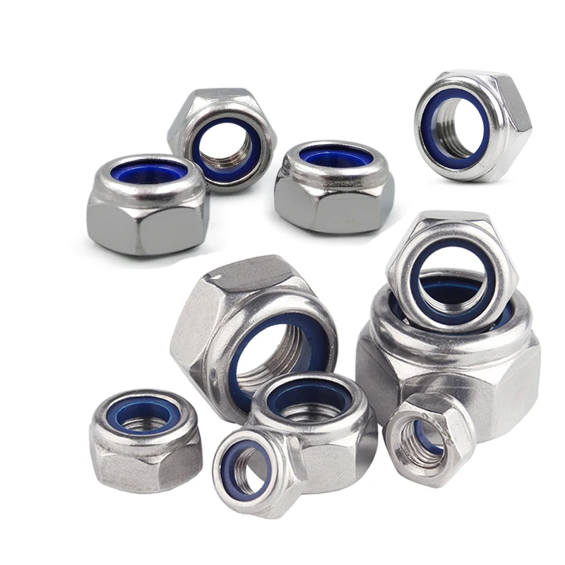 

5/10/25pc M2 M2.5 M3 M4 M5 M6 M8 M10 M12 M14 304 Stainless Steel Hex Nylon Insert Lock Nut Self-locking Locknut