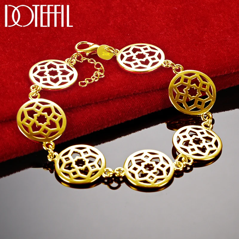 DOTEFFIL 24K Gold Round Flower Chain Bracelet For Women Wedding Engagement Party Jewelry
DOTEFFIL 24K Gold Round Flower Chain Bracelet For Women Wedding Engagement Party Jewelry