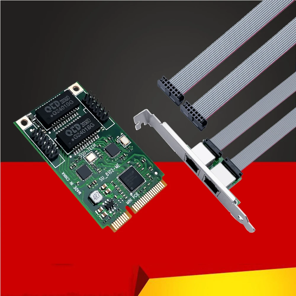 

Mini PCIE to 2 Port RJ45 Network Card Network Adapter Internet Lan Adapter Ethernet Gigabit 10/100/1000Mbps ASM1182e Chip for PC