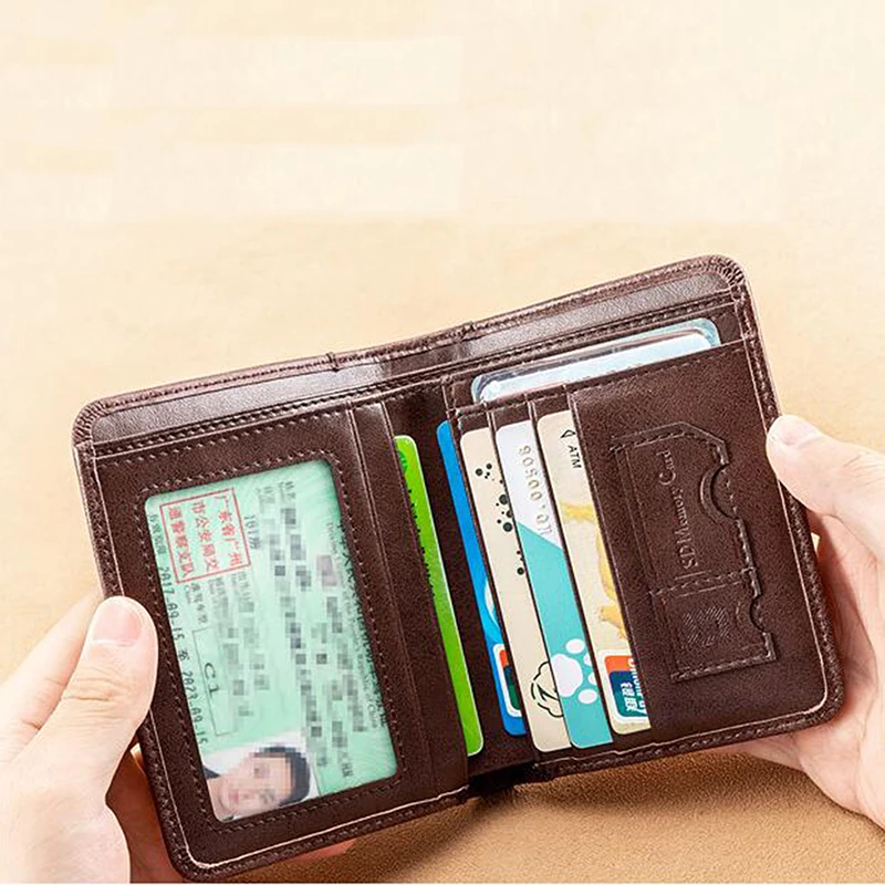 

Мужской кошелек из натуральной кожи с Rfid-блокировкой, двойной винтажный тонкий многофункциональный держатель для удостоверения личности и кредитных карт, бумажник для денег
