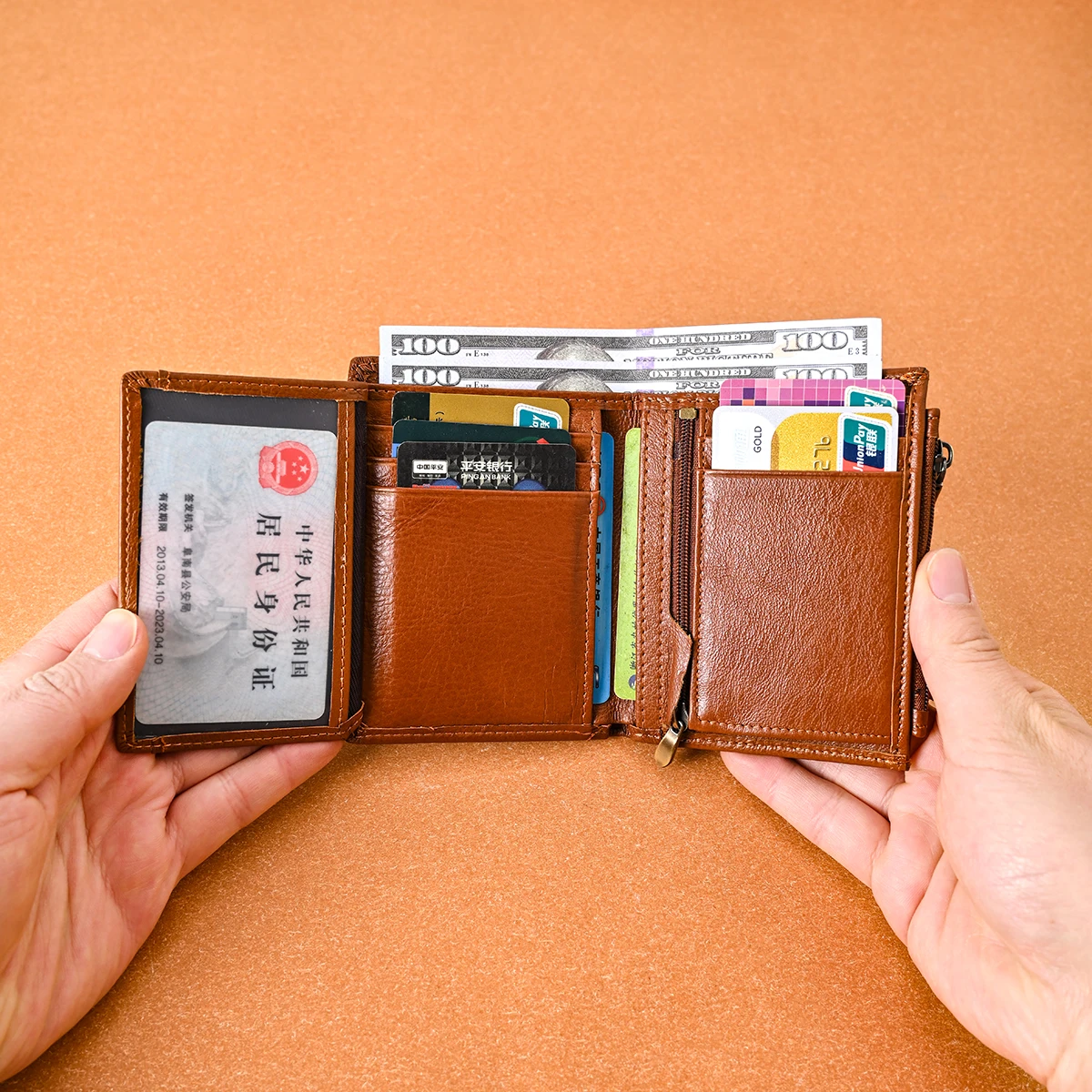 Men's leather wallet RFID airtag positioning retro genuine leather cowhide credit card bag tri-fold zipper coin purse money bag
Men's leather wallet RFID airtag positioning retro genuine leather cowhide credit card bag tri-fold zipper coin purse money bag