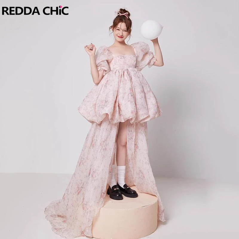 

REDDACHiC Trailing Women Puffy Princess High-low Ruffle Chiffon Floral Sundress Mini Tulle Tutu Pageant Evening Girl Ball Gowns