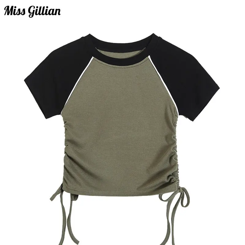 Knitted Crop Top Women Short Sleeve T-shirts Patchwork High Waist Drawstring Vintage Basic Tees Woman Clothes Casual T Shirts
Knitted Crop Top Women Short Sleeve T-shirts Patchwork High Waist Drawstring Vintage Basic Tees Woman Clothes Casual T Shirts
