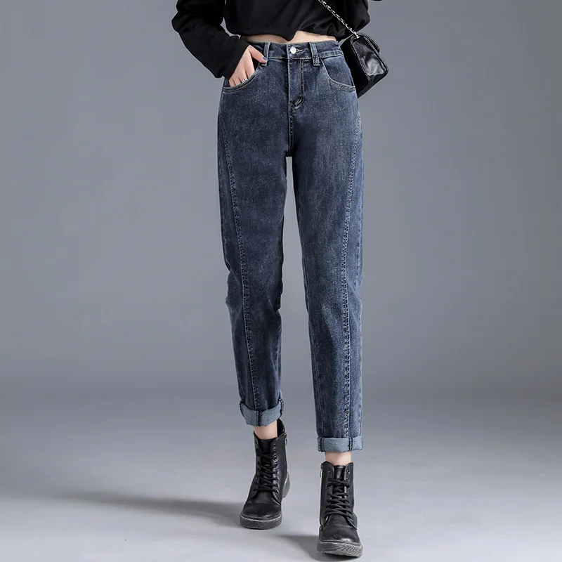 

Elastic High Waist Harem Jeans Women Casual Loose Korean Full Length Denim Pants New Streetwear Jean Pantolones Vintage Vaqueros