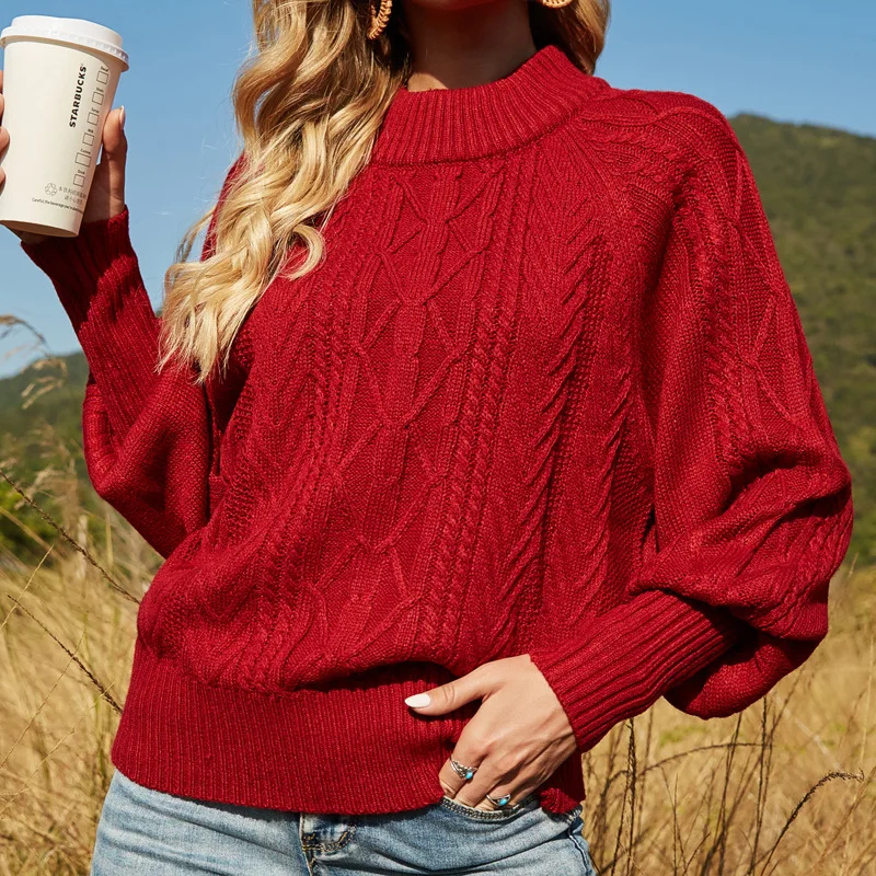 Women's Solid Color Lantern Sleeves Half High Neck Sweater Fashion British Loose Pullover Knitted Red Casual Women Sweater Tops
Women's Solid Color Lantern Sleeves Half High Neck Sweater Fashion British Loose Pullover Knitted Red Casual Women Sweater Tops