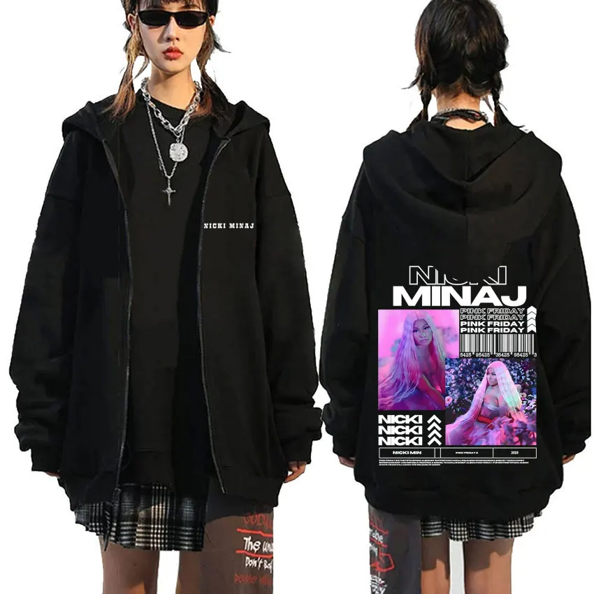 

Rapper Nicki Minaj Pink Friday Album Print Zipper Hoodie Men Women Fleece Cotton Zip Up Jacket Male Hip Hop Oversized Hoodies