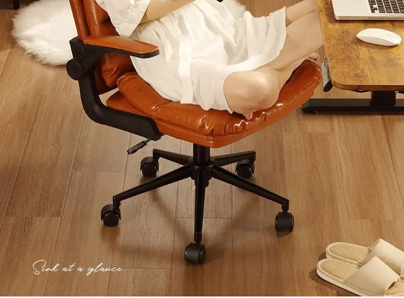 Luxurious Leather Comfortable Computer Chair, Bedroom Study Office Writing Chair, Student Sedentary Study Chair, Retro Furniture Luxurious Leather Comfortable Computer Chair, Bedroom Study Office Writing Chair, Student Sedentary Study Chair, Retro Furniture