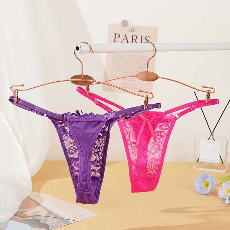 Sous-vêtements en dentelle pour femmes, taille basse réglable, tongs sexy, G-String, caleçon respirant féminin, lingerie 5