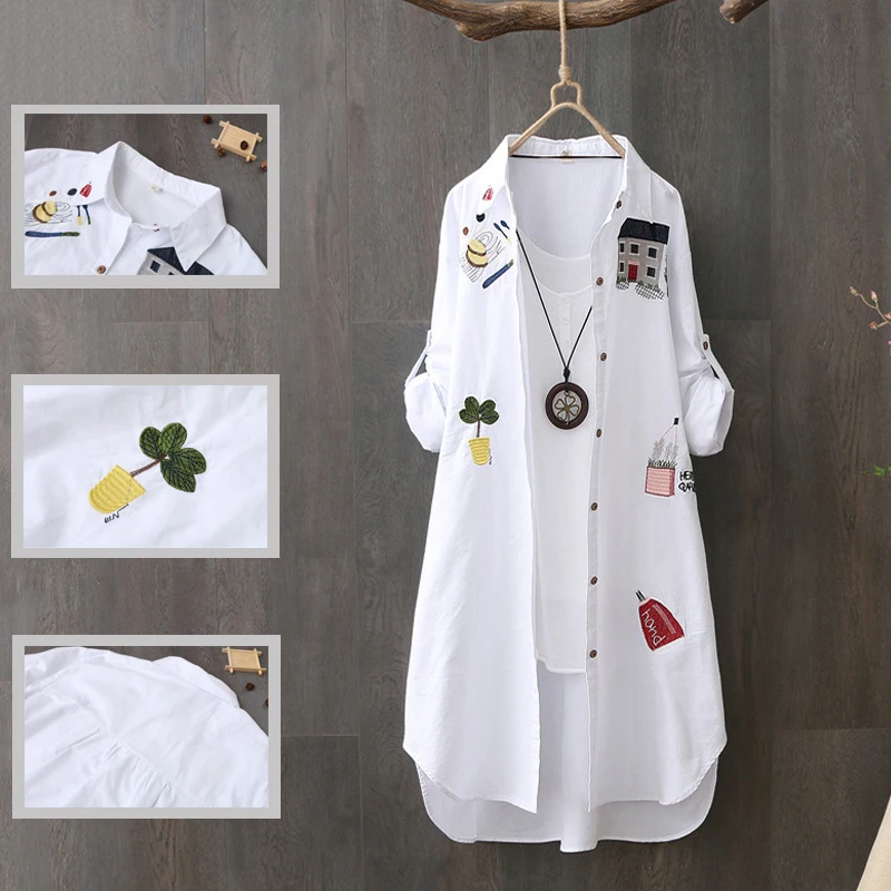 Women Cotton Embroidery Loose Long White Shirts 2022 Spring Autumn New Casual Office Lady Blouse Female Top Oversize 4XL Blouse
Women Cotton Embroidery Loose Long White Shirts 2022 Spring Autumn New Casual Office Lady Blouse Female Top Oversize 4XL Blouse