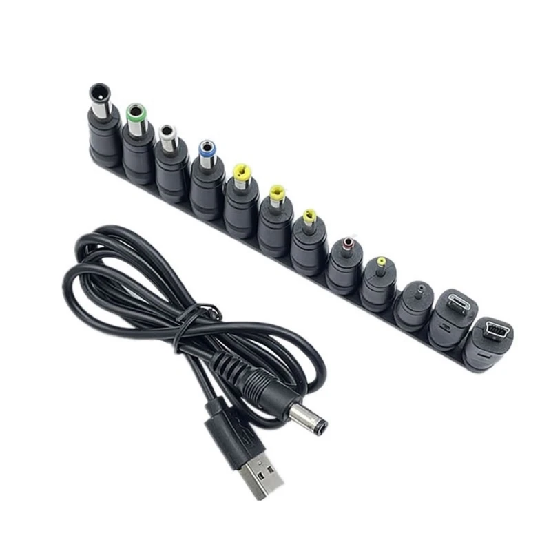 

USB to DC5.5x2.1mm 5V Charging Cord Universal Power Cable with 12 Connector Adapters for Multiple Electronic Devices