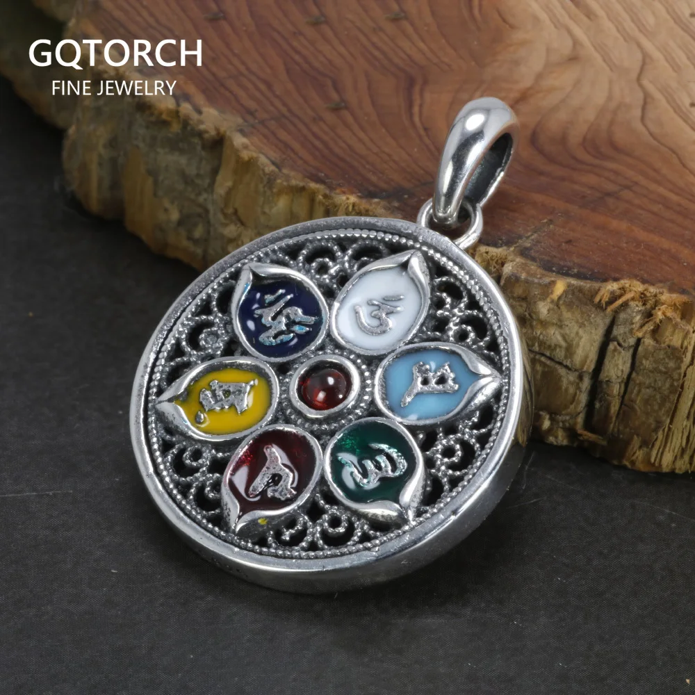 925 Sterling Silver Jewelry Six Character Pendant Om Mani Padme Hum Inlaid Garnet Lucky Vintage Buddha Jewelry
925 Sterling Silver Jewelry Six Character Pendant Om Mani Padme Hum Inlaid Garnet Lucky Vintage Buddha Jewelry