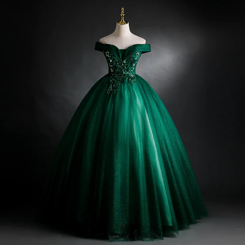 Cheap Dark Green Off-Shoulder Ball Gown Quinceanera Dresses For 15th Party Lace Glitter Tulle Formal Masquerade Birthday Gowns
Cheap Dark Green Off-Shoulder Ball Gown Quinceanera Dresses For 15th Party Lace Glitter Tulle Formal Masquerade Birthday Gowns