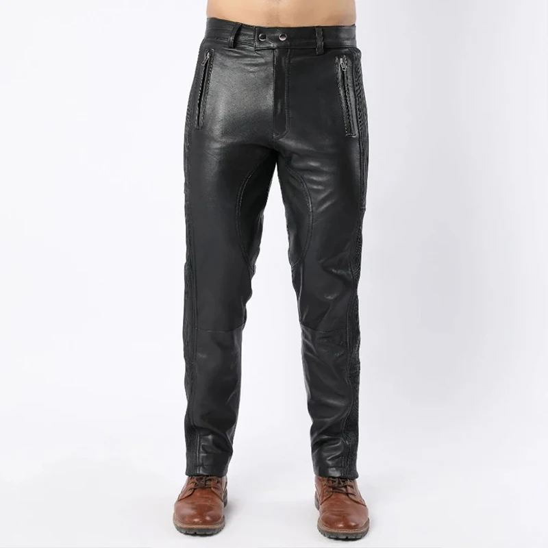 

Брюки-Карандаш мужские из ПУ кожи, узкие облегающие брюки с карманами, открытые мотоциклетные штаны с молнией, уличная одежда, черный цвет, на заказ