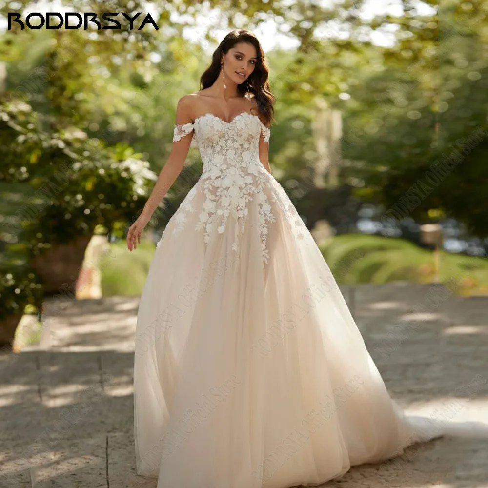 

RODDRSYA Elegant Off Shoulder Wedding Dress 2024 A-Line Detachable Sleeves Sweetheart Applique Tulle Bridal Gowns Robe De Mariée