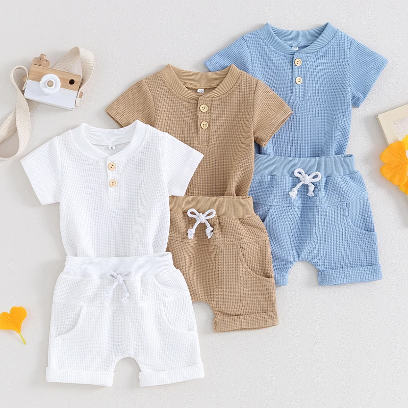 Baby Summer Clothes for Kids Boy Solid Waffle Short Sleeve Button Bodysuits+High Waist Shorts Set Tracksuits Toddler Clothing
Baby Summer Clothes for Kids Boy Solid Waffle Short Sleeve Button Bodysuits+High Waist Shorts Set Tracksuits Toddler Clothing