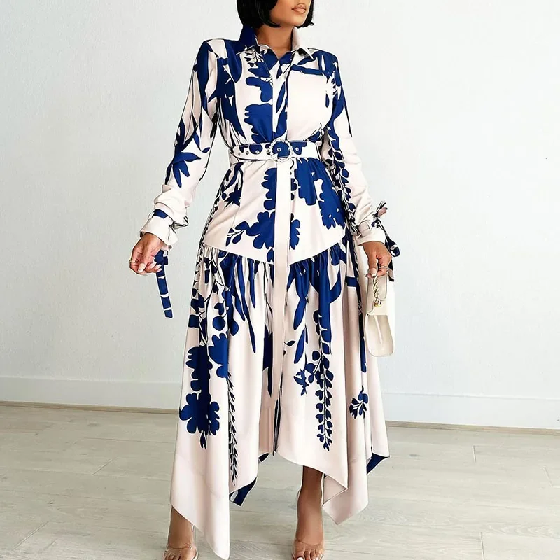 Spring Elegant Floral Print Long Dress Women 2024 Long Sleeve Button Pleat Dresses Fashion Lady Irregular Party Dress with Belt
Spring Elegant Floral Print Long Dress Women 2024 Long Sleeve Button Pleat Dresses Fashion Lady Irregular Party Dress with Belt