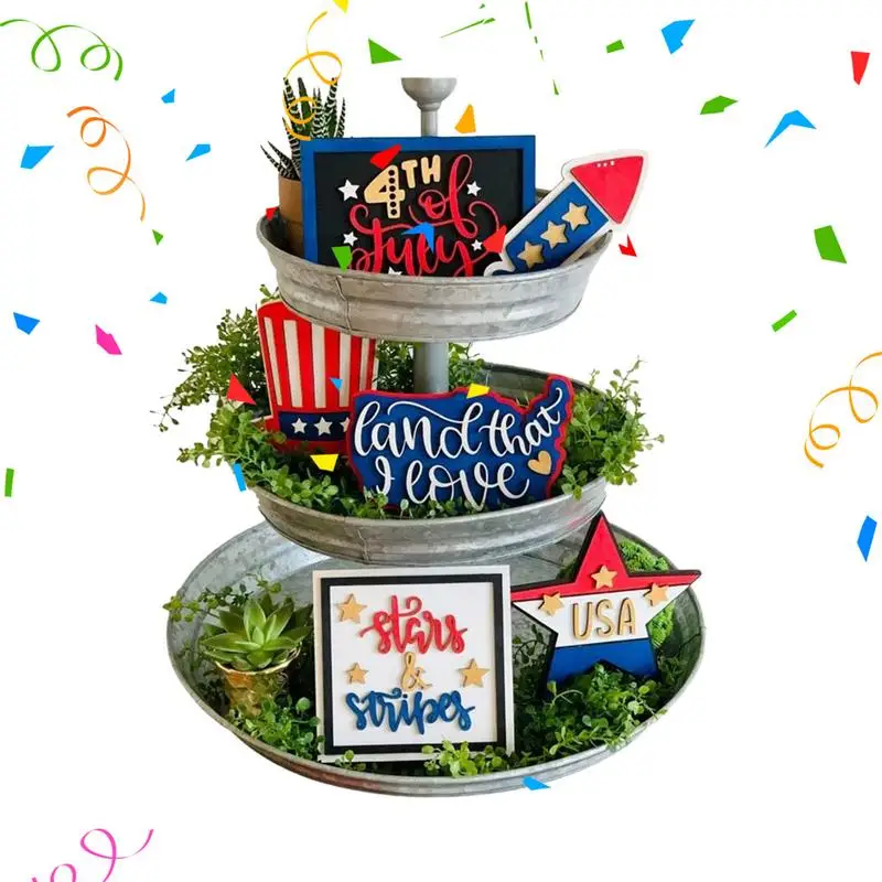 

4th Of July Tiered Tray Decoration Patriotic Decoration Party Tiered Trays Table Signs American Elements Wooden Table Sign