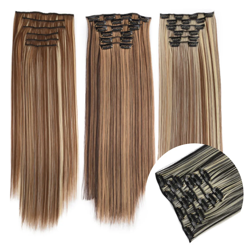 VIVIEIEI 22inch Clip In Hair Extensions Long Straight Natural Black Hairpiece 6 Pcs/Set 16 Clips Synthetic Hair Piece For Women
VIVIEIEI 22inch Clip In Hair Extensions Long Straight Natural Black Hairpiece 6 Pcs/Set 16 Clips Synthetic Hair Piece For Women