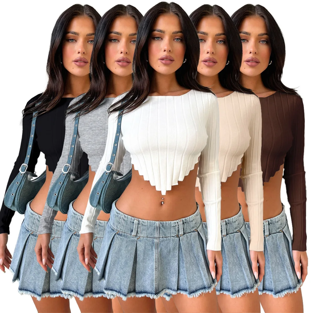 2023 New Fall Knitted Rib Solid Top Women Sexy O Neck Long Sleeve Irregular Skinny Shirt Top Casual Streetwear Y2K Clothing 
2023 New Fall Knitted Rib Solid Top Women Sexy O Neck Long Sleeve Irregular Skinny Shirt Top Casual Streetwear Y2K Clothing