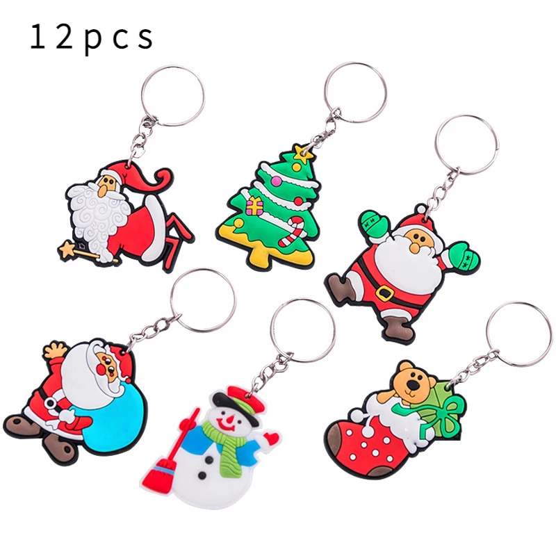 

12pcs Cartoon Santa Claus Keychain Christmas Tree Keyring Hanging Pendant Pvc Soft Keychain Christmas Tree (Random Style)