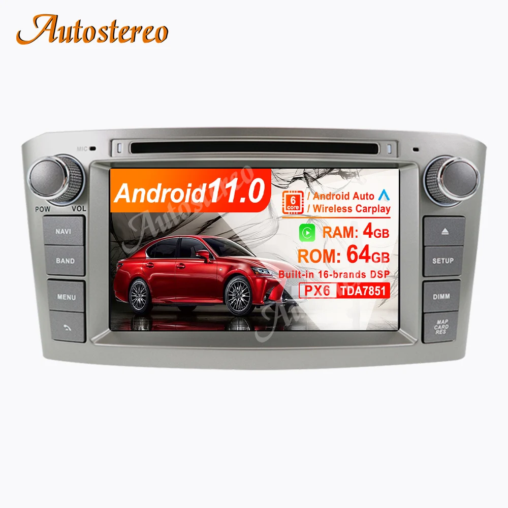 Фото Автомобильный DVD-плеер Android 11 0 4 Гб + 64 ГБ для Toyota Avensis 2002-2008 T250 GPS-навигация