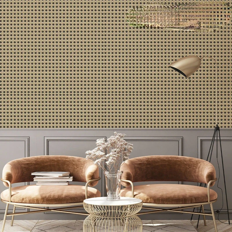 

Wallpaper self-adhesive bedroom wood grain stickers Dormitory wallpaper wholesale TV background wall rattan woven stickers