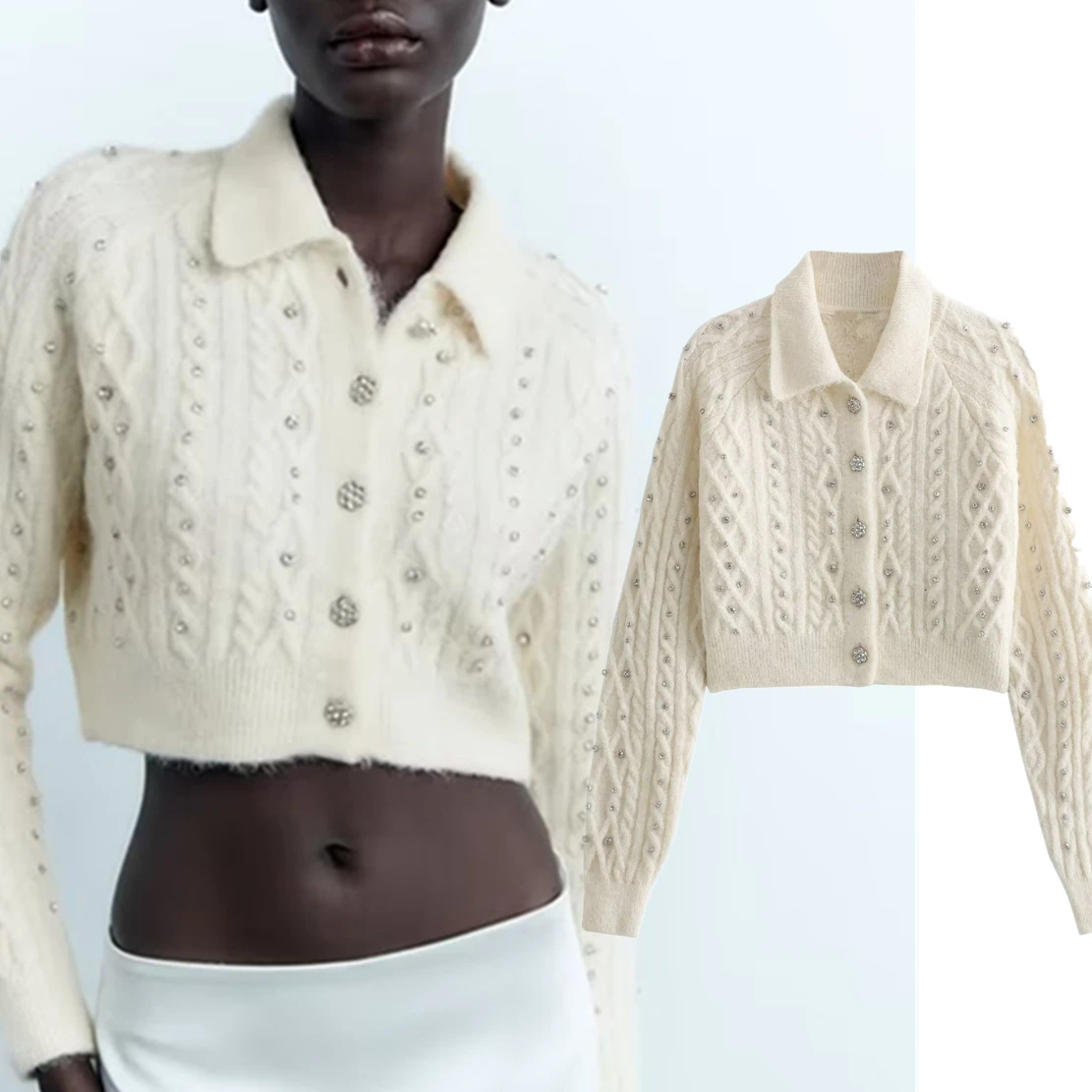 Dave&Di French Fashion Women's Elegant White Knitted Beaded Jacket Casual Single Breasted Cardigan Women
Dave&Di French Fashion Women's Elegant White Knitted Beaded Jacket Casual Single Breasted Cardigan Women