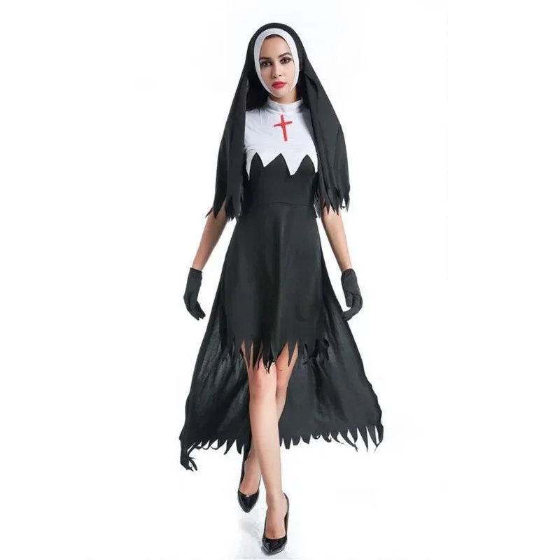 

Hot Nun Halloween Costume Adult Female Sexy Cosplay Costume Priest Black Carnival Top Quality Masquerade Party Costumes