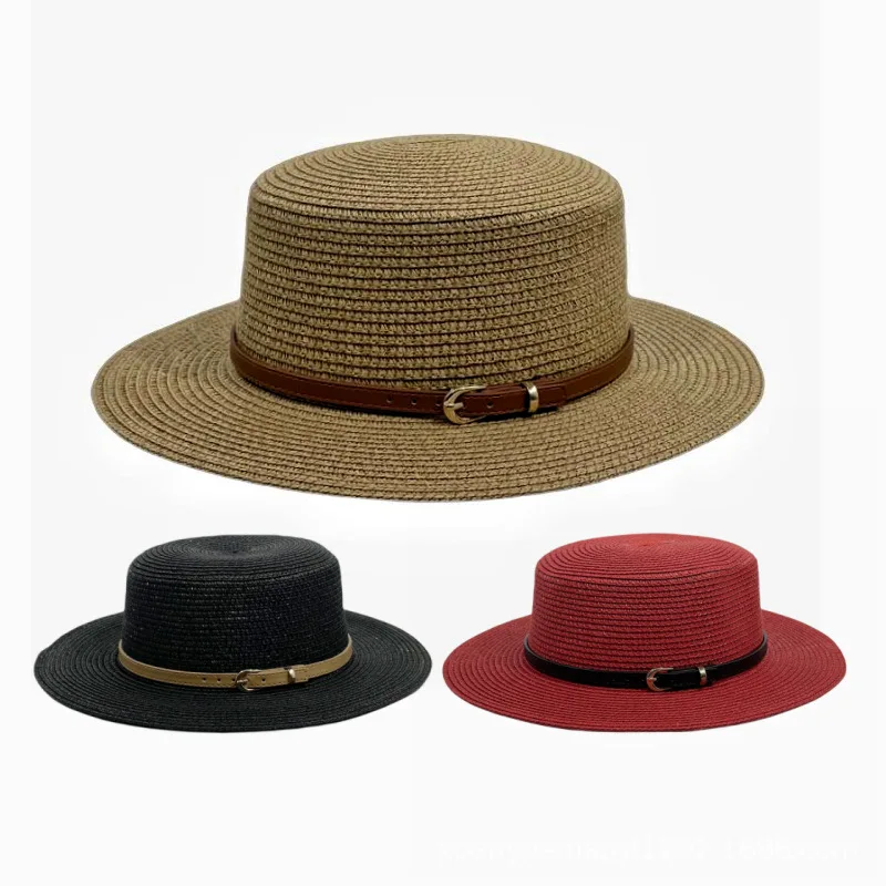 

Spring and Summer New Women's Sunshade Straw Hat Belt 7cm Large brim Flat Top Fashion Gift Hat