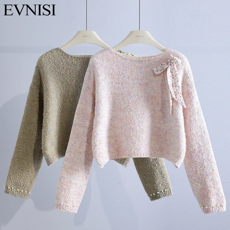 EVNISI Winter O-Neck Bow Lace Up Loose Casual Sweet Sweater Ladies Pearl Long Sleeve All-match Wool Jumper Tops Women Pullover
EVNISI Winter O-Neck Bow Lace Up Loose Casual Sweet Sweater Ladies Pearl Long Sleeve All-match Wool Jumper Tops Women Pullover