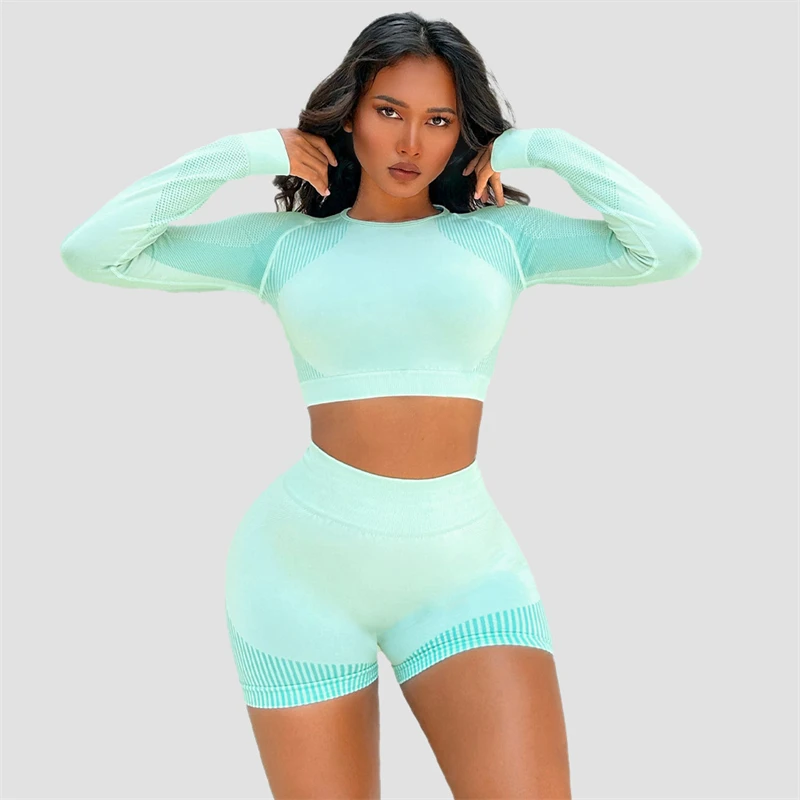 Jacquard Women's Fitness Sportswear Suit Long Sleeve Sports Tight Top High Waisted Sports Shorts Breathable Stretch Fitness Suit
Jacquard Women's Fitness Sportswear Suit Long Sleeve Sports Tight Top High Waisted Sports Shorts Breathable Stretch Fitness Suit