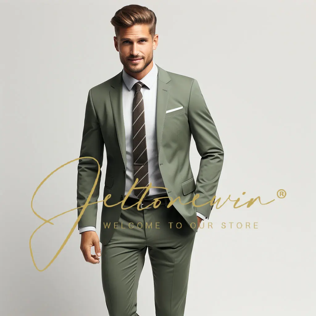 Мужской комплект из 2 предметов, однотонный приталенный Блейзер с отложным воротником, длинными рукавами и пуговицами, брюки для свадьбы, офиса, встреч, мужская одежда 
Мужской комплект из 2 предметов, однотонный приталенный Блейзер с отложным воротником, длинными рукавами и пуговицами, брюки для свадьбы, офиса, встреч, мужская одежда