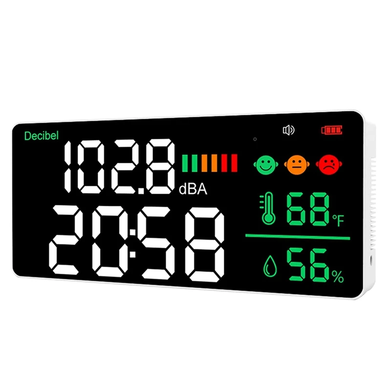 

1 Piece Decibel Meter Wall Hanging Sound Level Meter 11 Inch LED For Measuring Temperature Humidity