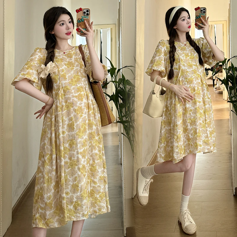Summer Yellow Maternity Dress Puff Sleeve O-Neck High Waist Plus Size Pregnant Woman Floral Dress Long Loose Pregnancy Clothes
Summer Yellow Maternity Dress Puff Sleeve O-Neck High Waist Plus Size Pregnant Woman Floral Dress Long Loose Pregnancy Clothes