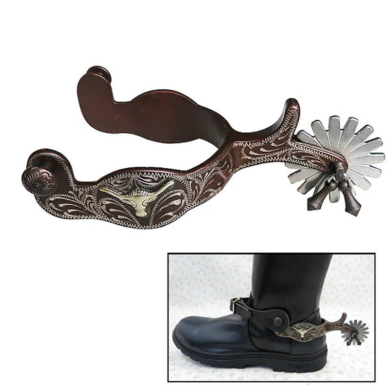 Horse Riding Bronzed Western Style Spurs Leather Belt Mild Steel Manual Carving German Silver Encrusted Western Cowboy Spur 2pcs
Horse Riding Bronzed Western Style Spurs Leather Belt Mild Steel Manual Carving German Silver Encrusted Western Cowboy Spur 2pcs