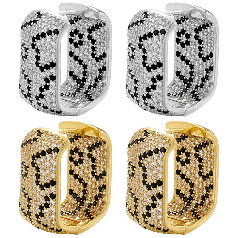 

ZHUKOU Leopard Print hoop Earrings Fashion black white Cubic Zirconia women Geometric rectangle hoop earrings wholesale VE853