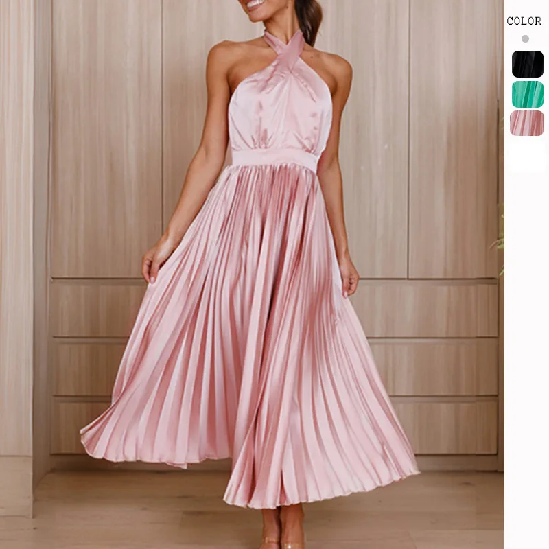 2024 Summer New Women Hanging Neck Pleated Long Dress Ladies Elegant Solid Color Party Dress
2024 Summer New Women Hanging Neck Pleated Long Dress Ladies Elegant Solid Color Party Dress