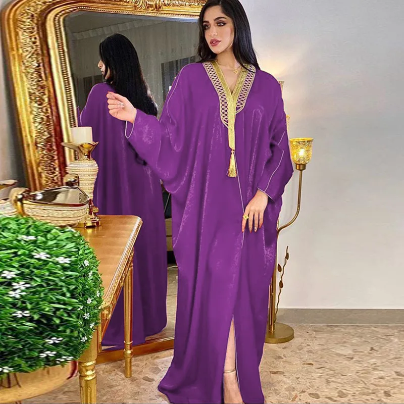 

Muslim Kimono Open Abaya Dress for Women Fashion Tassel Golden Trimmed Batwing Sleeve Evening Robe Morocco Kaftan Middled East