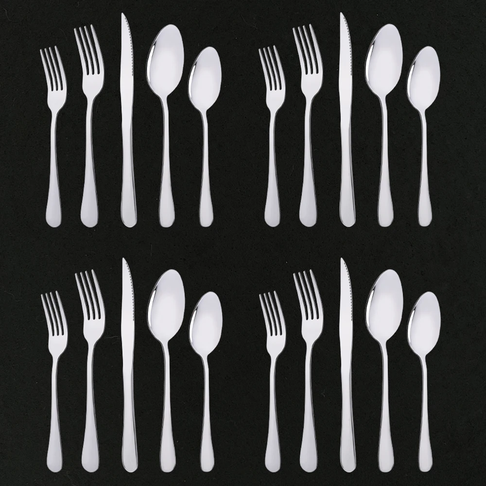 

4Set Silver Dinnerware Set Stainless Steel Cutlery Set Mirror Silverware Steak Knife Dessert Fork Spoon Tableware Flatware Set