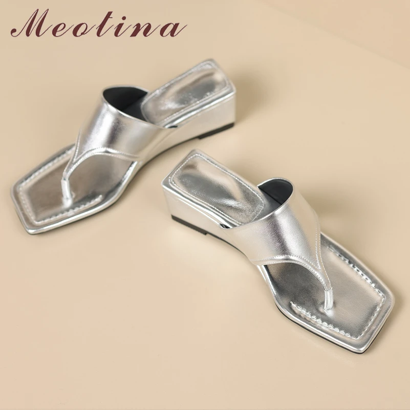 Meotina Women Flip Flop Slides Square Toe Wedges Mid Heels Sandals Concise Slippers Ladies Fashion Shoes Summer Black Silver
Meotina Women Flip Flop Slides Square Toe Wedges Mid Heels Sandals Concise Slippers Ladies Fashion Shoes Summer Black Silver