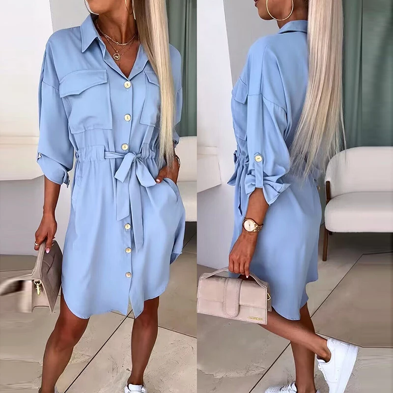 Women 2023 Elegant Button A-Line Dress Office Lady Sexy Turn-down Collar Shirt Dress Fashion Adjustable Long Sleeve Party Dress
Women 2023 Elegant Button A-Line Dress Office Lady Sexy Turn-down Collar Shirt Dress Fashion Adjustable Long Sleeve Party Dress