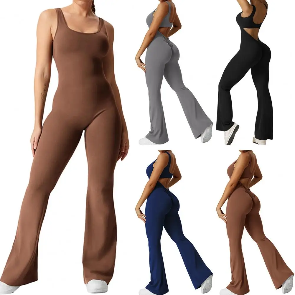 Women Summer Jumpsuit Sleeveless Skinny Elastic Soft Solid Color Butt-lifted Tight High Waist Flared Hem Backless Hollow Out Lad
Women Summer Jumpsuit Sleeveless Skinny Elastic Soft Solid Color Butt-lifted Tight High Waist Flared Hem Backless Hollow Out Lad
