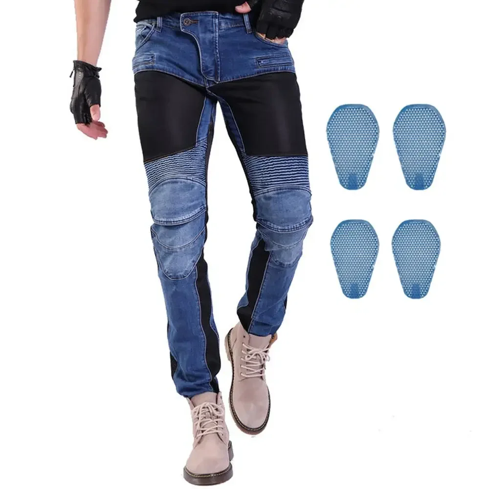 

Men Motorcycle Riding Jeans Motocross Racing Pants Moto Vaqueros Pantalon With 4 X Honeycomb CE Armor Knee Hip Protector Pads