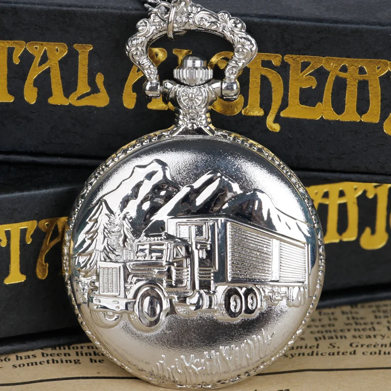 

Exquisite Silver Train Engraved Quartz Pocket Watch Arabic Numerals with Chain Pendant Clock Men Women Students Gifts Popular