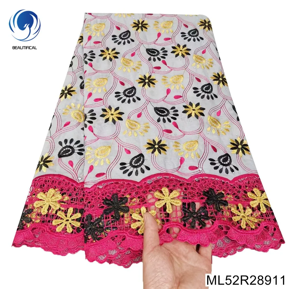 

2023 Colorful African Lace High Quality Fabric Nigerian Party Dress 100% Cotton Pop Swiss Tulle Sequin Petal Embroidery ML52R289