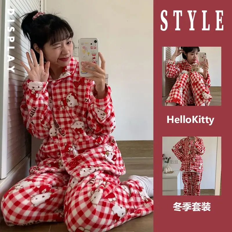 Girly Heart Hello Kittys Coral Velvet Pajamas Woman Sanrio Anime Cartoon Autumn Winter Thicken Long Sleeves Loungewear Set Gift
Girly Heart Hello Kittys Coral Velvet Pajamas Woman Sanrio Anime Cartoon Autumn Winter Thicken Long Sleeves Loungewear Set Gift