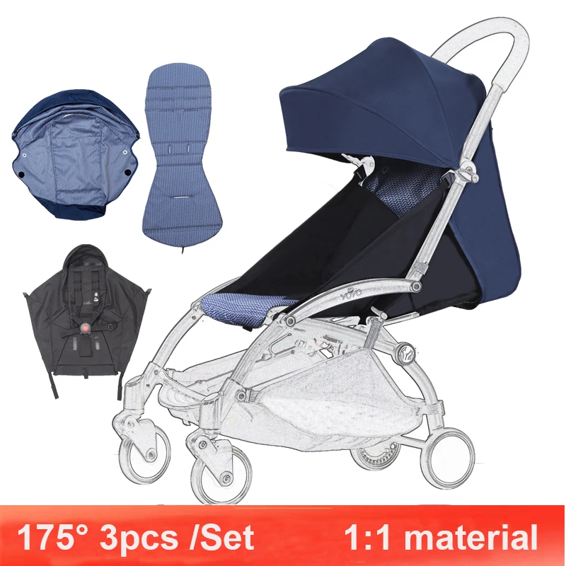 

3pcs/set 175° Canopy Cover Seat Cushion Adjustable Stroller Accessories For Yoya /Babythrone YOYO Pram Sunshade Seat Mattress