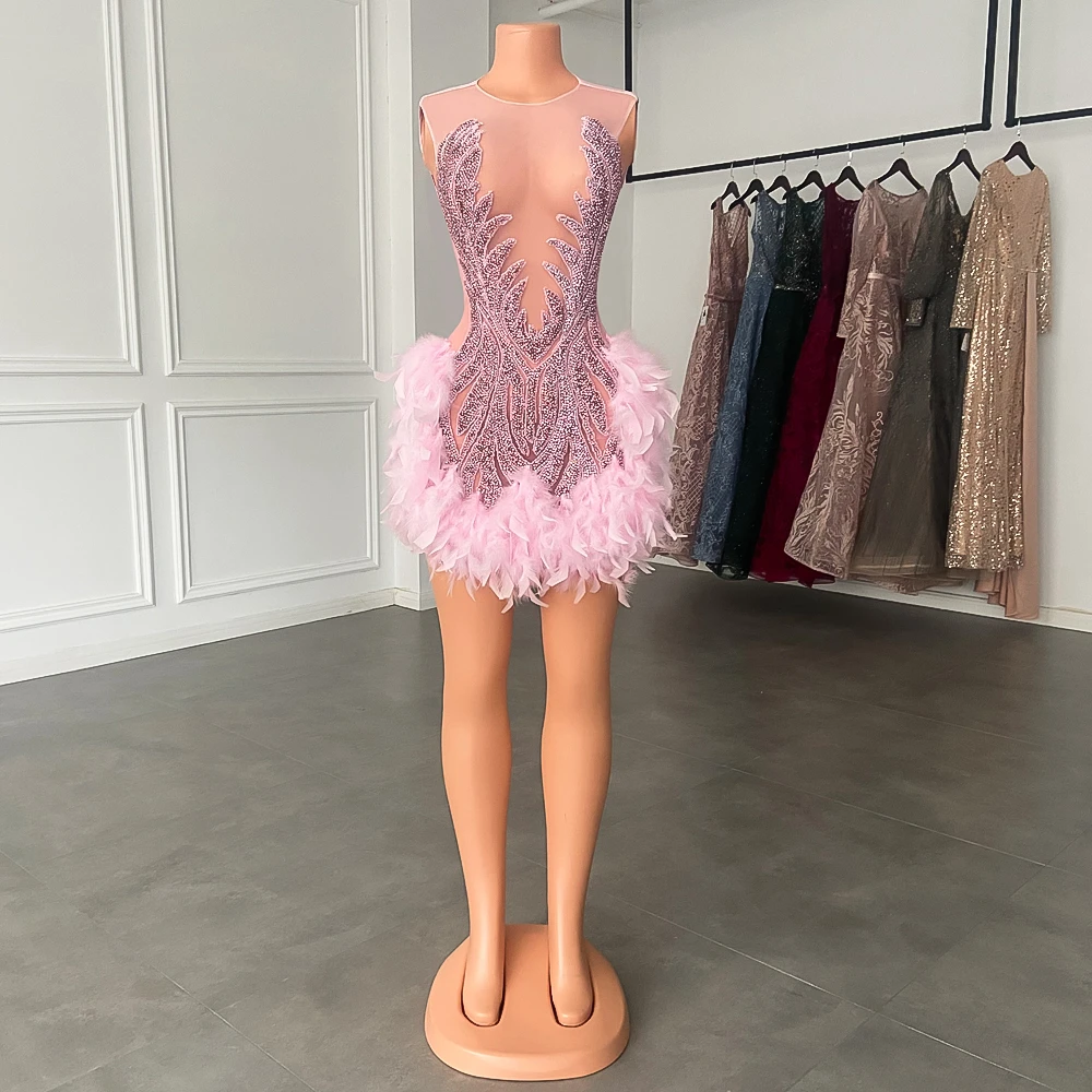 Sexy See Through Luxury Sparkly Pink Beaded Feather Black Girls Short Prom Dresses 2023 For Birthday Party
Sexy See Through Luxury Sparkly Pink Beaded Feather Black Girls Short Prom Dresses 2023 For Birthday Party